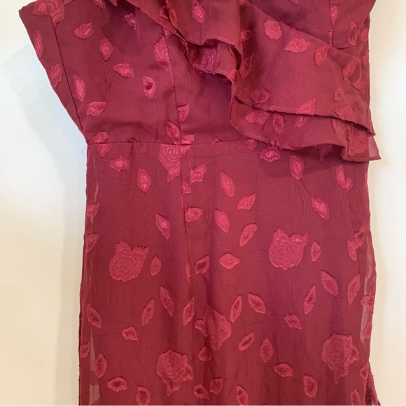 Lulus Forever Be Burgundy Floral Ruffle One-Shoulder Maxi Dress Size M Romantic - Picture 4 of 15